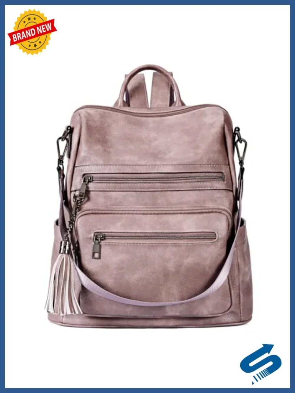 Vegan Leather Large Travel College Shoulder Bag Backpack with Tassel